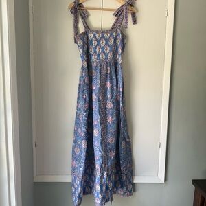 Floral Blue Maxi Dress with Tie Straps